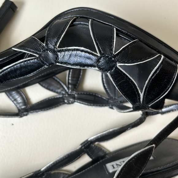 Black Leather Floral Cutout Open Toe Slingback Shoed - Picture 7 of 9